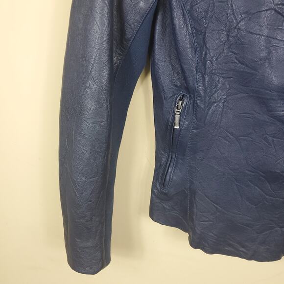 Cigno Nero Blue Leather Moto Jacket Size 36 - Picture 5 of 12